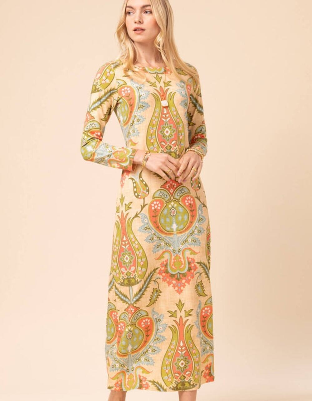 Spartina Womens Artsy Paisley Danielle Midi Dress Large Boho Hippie Festival